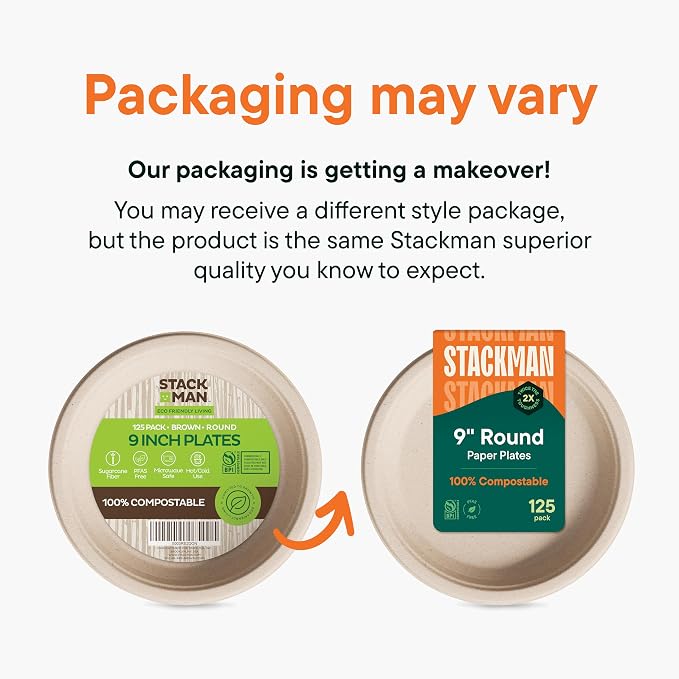 100% Compostable Paper Plates, Heavy Duty Disposable Plates [125-Pack] 9 Inch Plates - Eco-Friendly, Biodegradable Sugarcane Bagasse, Natural Unbleached Brown 9" Dinner Paper Plate Disposable | Eco-Friendly Biodegradable Sugarcane Bagasse Dinner Plates...