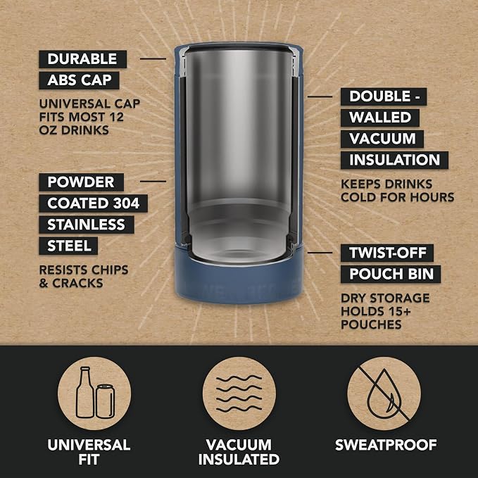 DUALIE Lower Deckie - Insulated 12 oz Can Cooler with Pouch Container - Universal Drink Holder with Built-in Pouch Bin - Choose Your Color