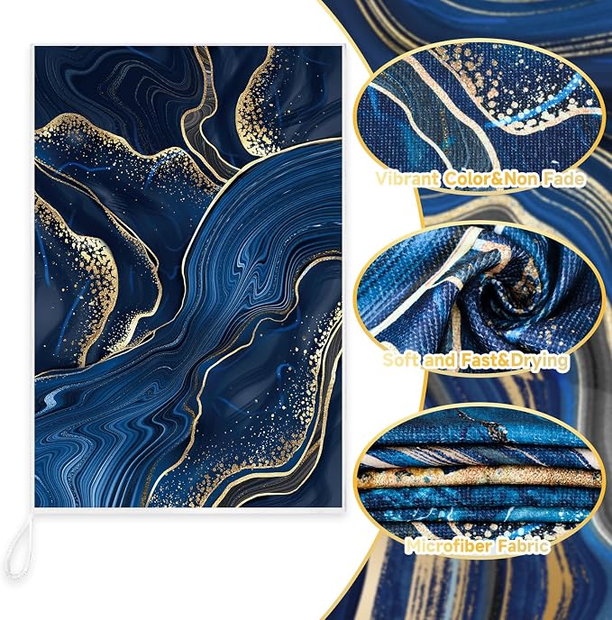 Boyiee 6 Pcs Marble Hand Towels Blue and Gold Towels Navy Blue Kitchen Towel Modern Gifts Absorbent Soft Decorative Dish Cloths Tea Towel Set Kitchen Decor Ocean Gift for Holiday Farmhouse Bathroom