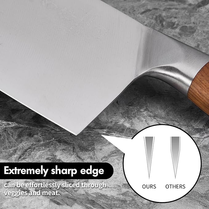 SHI BA ZI ZUO 7 Inches Stainless Steel Meat and Vegetable Cleaver Knife with Ergonomic and Sturdy Wooden Handle