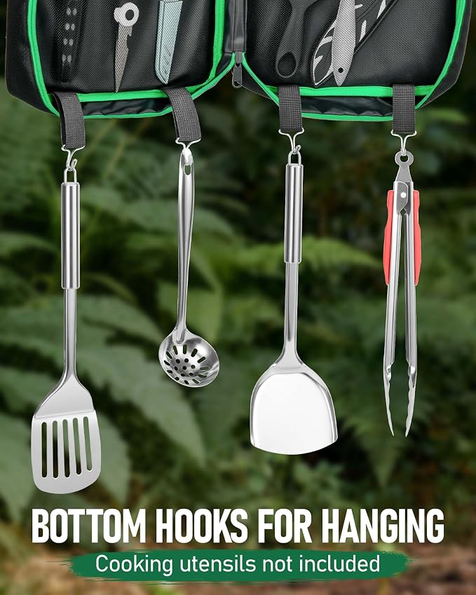 Camping Cooking Set, Portable Camping Utensil Set | Hanging Straps, Carrying Bag, Compact Storage, Outdoor Cooking Essentials, Picnicking, RV Camping & Hiking, Backpacking