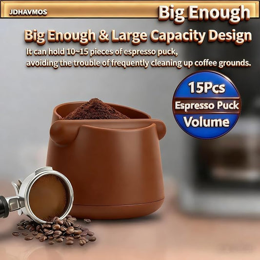 5-Inch Espresso Knock Box, Holds 15+ Coffee Pucks with Barista Towels, Removable Knock Bar & Anti-Slip Base, Espresso Machine Accessories for Home/Office (Modern Brown)