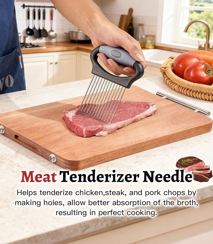 Large Onion Slicer Holder, Stainless Steel Onion Holder for Slicing with 14 Sharp Prongs for Slicing of Tomato, Avocado, Vegetable Chopper Meat Tenderizer for Fruit Prep (CarbonBlack)