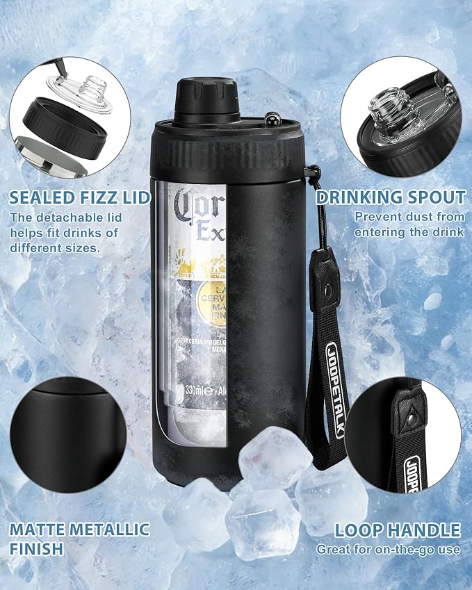 JOOPETALK Universal Can Cooler with Lid Fits All 12oz Cans& Bottles, 100% Leak-Proof Water Bottle, 4-in-1 Insulated Can Cooler for Beer, Soda & Energy Drinks, Dishwasher Safe