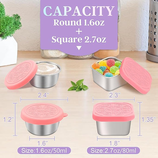6 PCS Salad Dressing Container to Go,Handy Leakproof Stainless Steel Meal Prep Containers Reusable,Sauce Containers for Lunch Box, Picnics, Travel, Office and Kitchen Storage-1.6oz+2.7oz