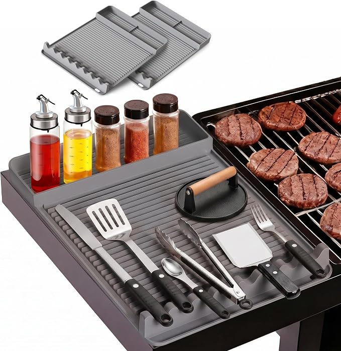 Heat Resistant Silicone Grill Mat for Blackstone - 2Pack 16x11.5'' Non-Slip BBQ Tool Mat, Outdoor Cooking Camping & Tailgating, for Men Grilling（Grey）