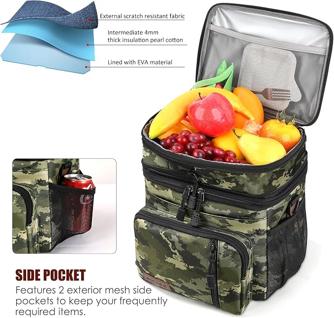 MIYCOO Lunch Bag for Men & Women, Expandable Double Deck Lunch Box, 15L | Leakproof & Waterproof, Portable, Large Soft Insulated Cooler bag for Adult, Work, Camping, Beach, Picnic, Travel