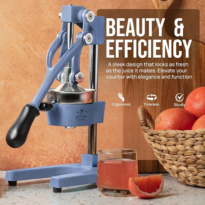 Zulay Kitchen Cast Iron Juicer - Heavy Duty Manual Juicer with Detachable Strainers for Easy Cleaning, Orange Juice Press for Citrus Fruits, Perfect for Bartenders, Juice Lovers & Health Enthusiasts