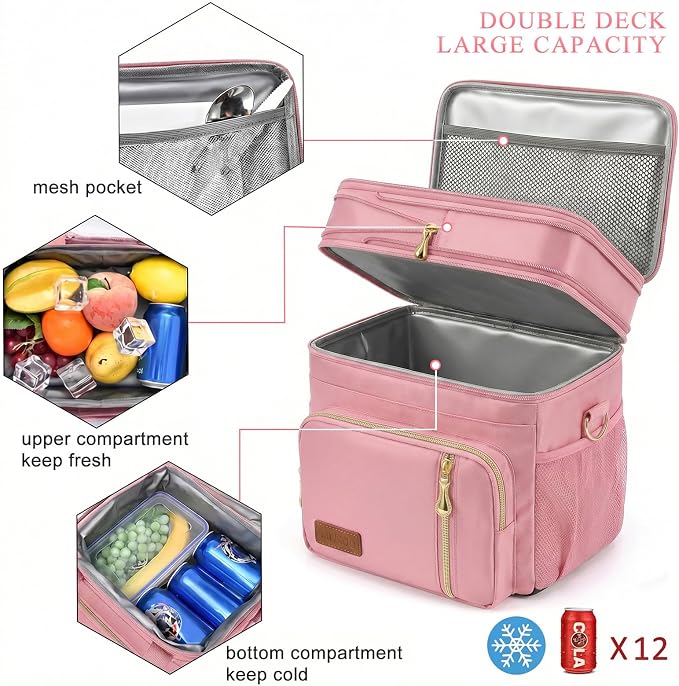 MIYCOO Lunch Bag for Women & Men, Expandable Double Deck Lunch Box, 15L | Leakproof & Waterproof, Portable, Large Soft Insulated Cooler bag for Adult, Work, Camping, Beach, Picnic, Travel
