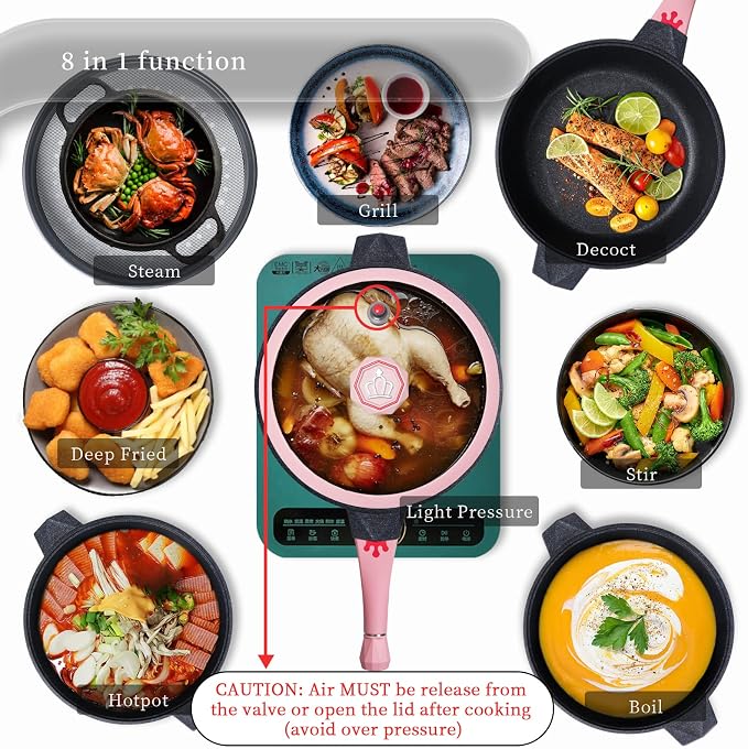 TIBORANG 11 Inch Nonstick Frying Pan with Lid,8-in-1 Multipurpose Cookware | 5 Qt Deep Sauté Pan Skillet with Steamer, PFOA-Free, Dishwasher & Oven Safe, Induction Compatible, Stay-Cool Handle, Pink