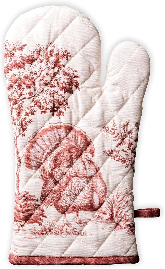 Maison d'Hermine Oven Gloves 100% Cotton Oven Mitt (7" x 13", Pack of 1) | With Loop Heat Resistant BBQ Cooking Gloves Baking Kitchen Handling Hot Pans Thanksgiving Christmas - Holy Jouy - Brown