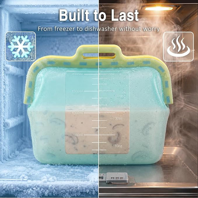 68oz Reusable Silicone Food Storage Bags with Magnetic Seal, Stand Up Freezer Bags for Meal Prep, Snacks, Sandwiches & Leftovers, Dishwasher Safe Reusable Food Storage Bag (Orange)