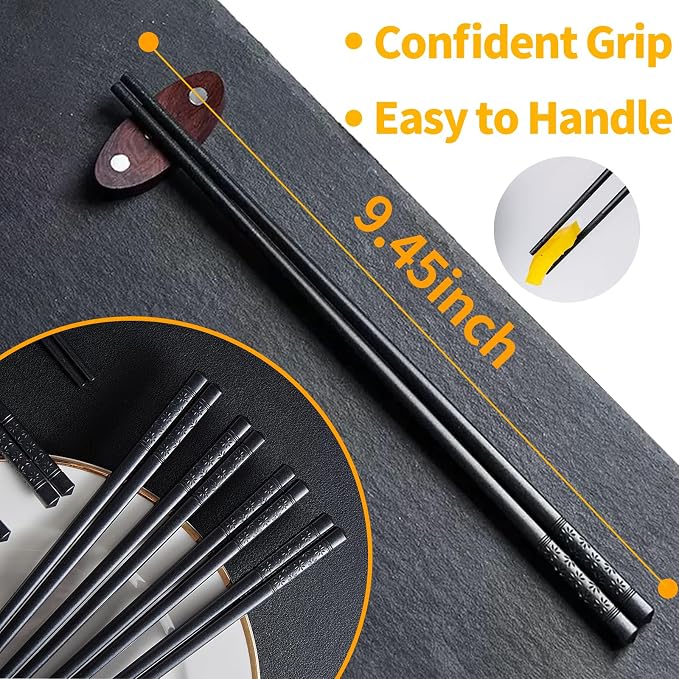 12 Pairs Fiberglass Chopsticks Reusable Chop Sticks Black Chopstick Dishwasher Safe Japanese