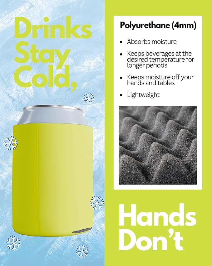 PartyPrints 100 Pack Marigold Blank Can Cooler Sleeves, Customizable Bulk Insulated Foam for Beer, Collapsible Plain Drink Holder, Cold Soda Insulator, 12oz Regular, 16oz Tall Cans