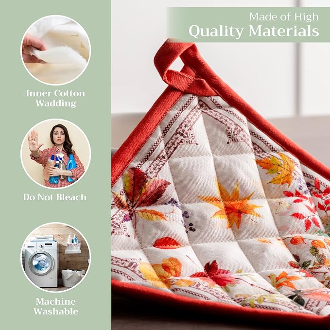 Maison d' Hermine Pot Holders 100% Cotton Potholders (8" x 8", Pack of 1) | Heat Resistant Hot Pads with Loop BBQ Cooking Baking Hotel Kitchen Handling Hot Pans Thanksgiving Christmas - Amarante
