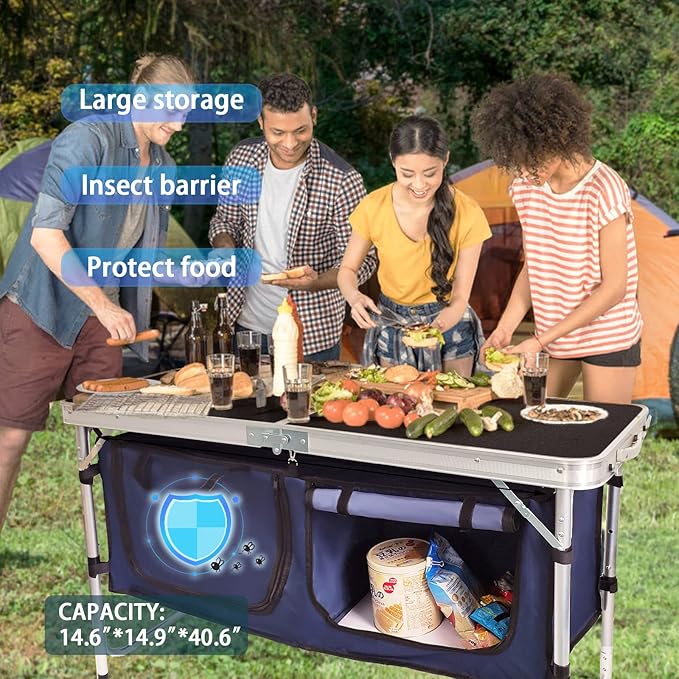 CampLand Outdoor Folding Table Aluminum Lightweight Height Adjustable with Storage Organizer for BBQ, Party, Camping