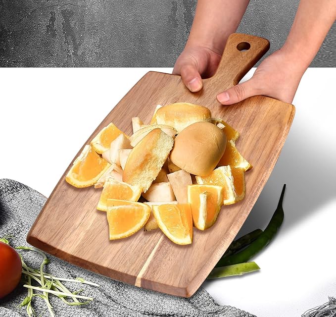 Acacia Wood Chopping Cutting Board Kitchen with Handle Charcuterie Boards | 17" Solid Decorative Large Wooden Cutting Board Non Toxic Teak Meat Breadboard Serving Cheese Boards for Food Butcher Block