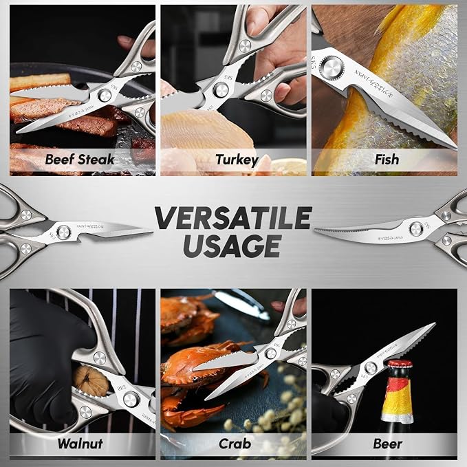 SSGP Heavy Duty Kitchen Shears Set - All Purpose Meat Scissors for Food | Sharp Japanese Stainless Steel, Dishwash Safe Detachable, Kitchen Scissors for Poultry Chicken Crab Leg Fishing, Cooking Gift