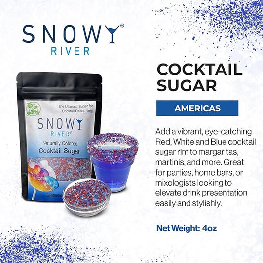 Snowy River Americas, Cocktail & Margarita Sugar Rimmer - Vibrant Naturally Colored Sugar for Cocktail Rimming, Baking & Decorating, Medium Crystal - 4oz