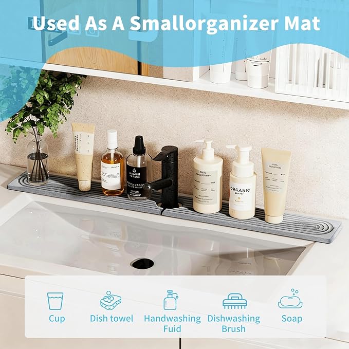 Faucet Mat for Kitchen Sink, Diatomite Sink Splash Guard, Quick Dry Stone Sink Tray, Non-Slip Water Absorbing Mat for Kitchen & Bathroom Counter, 23.6" x 3.9"