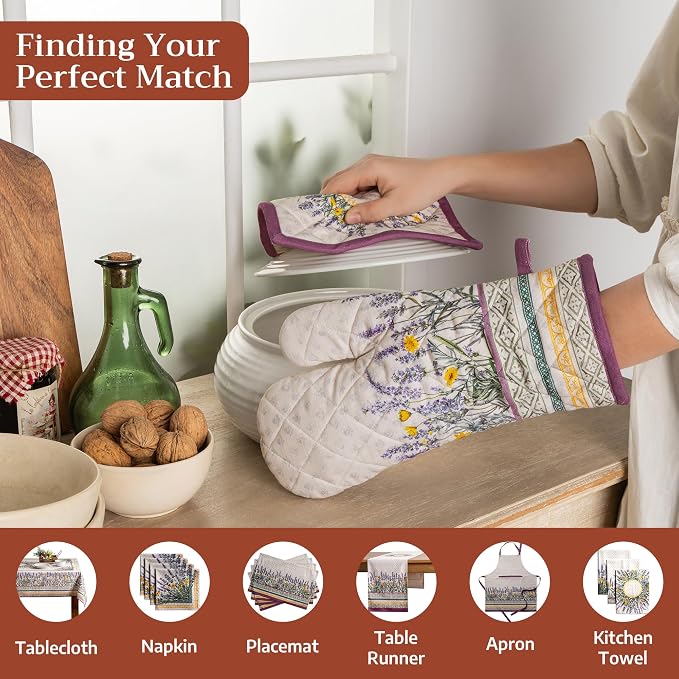 Maison d' Hermine Pot Holders 100% Cotton Potholders (8" x 8", Pack of 2) | Heat Resistant Hot Pads with Loop BBQ Cooking Baking Farmhouse Kitchen Handling Hot Pans Spring Summer - Fanny Lavender