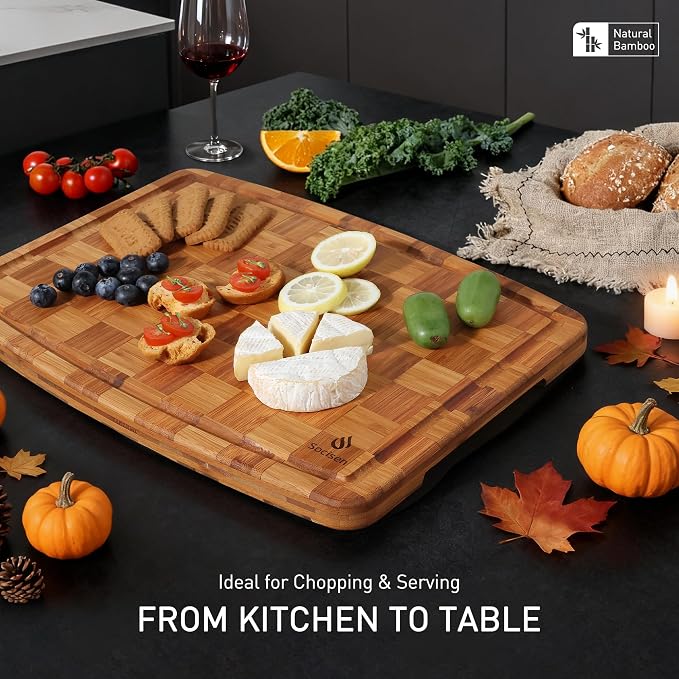 Heavy Duty Bamboo Cutting Board Non Slip Heavy Duty Over Sink Wooden Wood Cutting Board for Kitchen Chopping Board Extra Large Big Small Best House Warming Gift