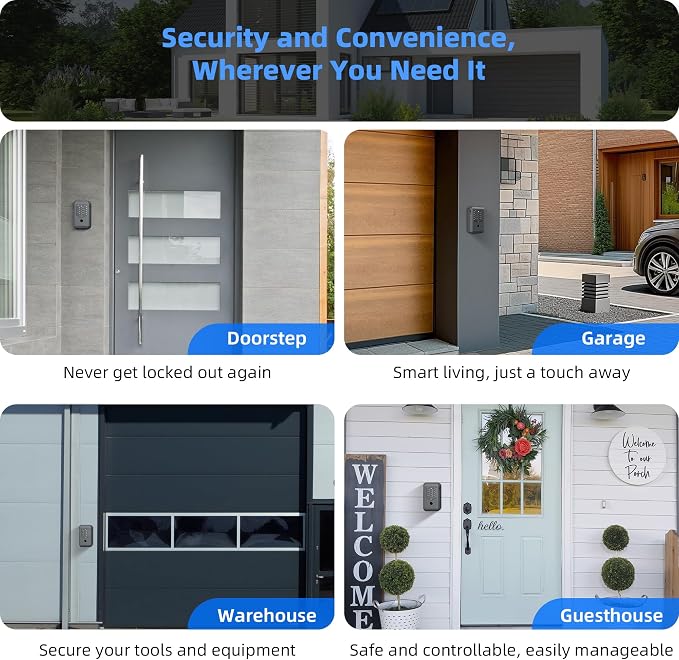 Smart Lock Box, Fingerprint Key Lock Box with Tuya APP Control, IP66 Waterproof Bluetooth Electronic Lock Box, 5-Way Unlock Wall Mounted Key Safe for Home Office Realtor