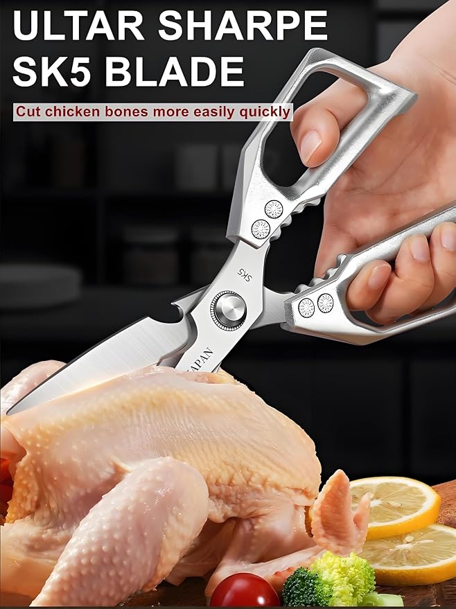 Kitchen Scissors, All Purpose，Ultra Sharp Meat Scissors，Heavy Duty Silver Cooking Scissor，Dishwash Safe Stainless Steel Kitchen Shears for Food, Chicken Bones, Turkey
