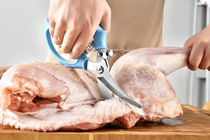 Heavy Duty Poultry Shears - Kitchen Scissors for Cutting Chicken, Poultry, Game, Meat - Chopping Vegetable - Spring Loaded - Blue