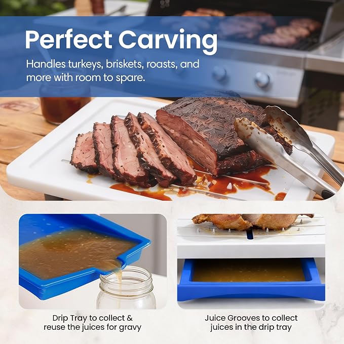 Karving King Large Cutting Board with Juice Groove, Spikes & Drip Tray