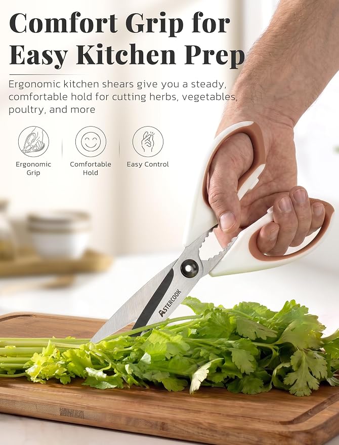 Astercook Kitchen Scissors 3 Pack, Heavy Duty All Purpose Kitchen Shears for Food and Packaging, Stainless Steel Food Scissors for Meat, Poultry, Herbs and Vegetables, Dishwasher Safe