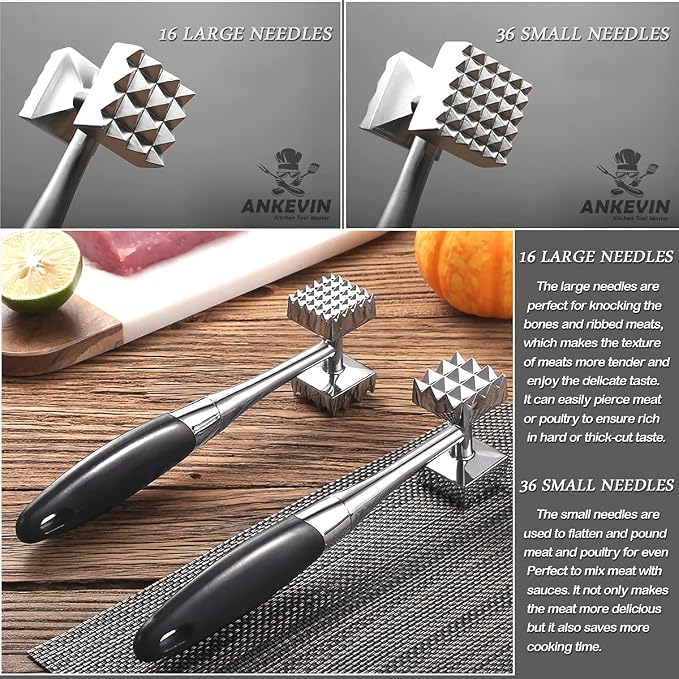 Meat Tenderizer, Dual-Sided Nails Meat Mallet, Meat Hammer Used for Steak, Chicken, Fish，Meat Pounder With Rubber Comfort Grip Handle, 8.8 inches Meat Tenderizer Tool