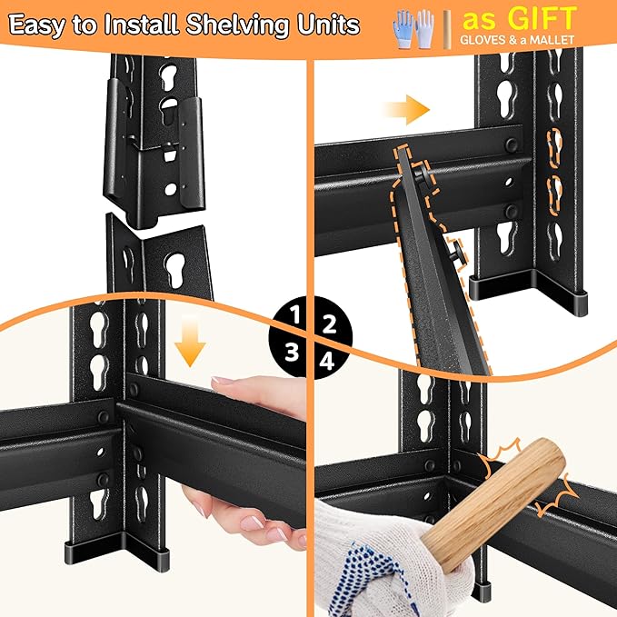 Adjustable Shelving Units and Storage, 48”W Garage Shelving Heavy Duty,2000LBS Loads 4-Tier Garage Storage Shelves, Metal Shelves for Living Room,Pantry,48”W×16”D×72”W,Black