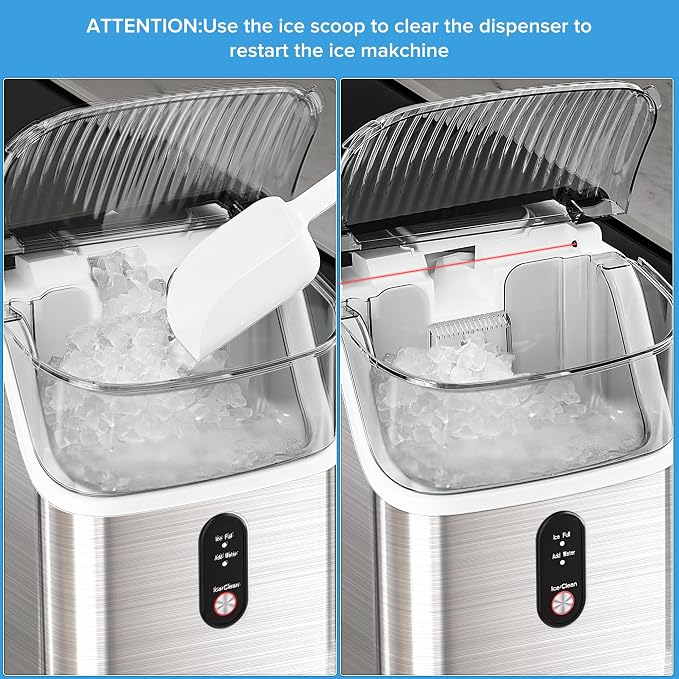 Electactic Nugget Ice Makers Countertop, 34lbs/Day Portable Ice Machine with Crushed Ice, Self-Cleaning, One-Click Operation for Home, Kitchen, Office Use (Silver)