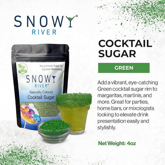 Snowy River Green, Cocktail & Margarita Sugar Rimmer - Vibrant Color Glass Rimming Sugar with Medium Crystal Texture - 4oz
