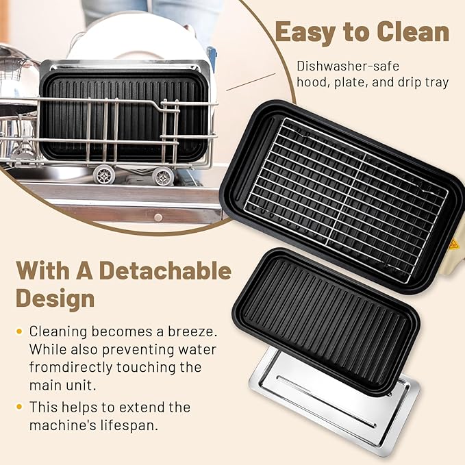 Pukomc Electric Indoor Grill,2 in 1 Indoor Grills for Kitchen | Grill Net & Non-Stick Cooking Removable Plate, Temperature Control, Dishwasher Safe, 1800W Large Smokeless