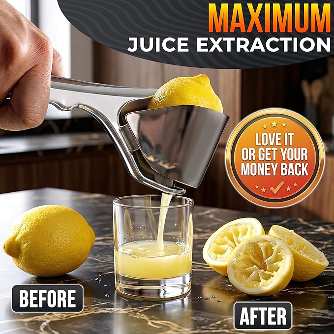 Lemon Squeezer Stainless Steel, Heavy Duty Flat Fold Citrus Juicer | Lime Squeezer Presses Lemons and Oranges to the Last Drop for Prep - Manual, Rust-Resistant, Easy to Clean, Dishwasher-Safe
