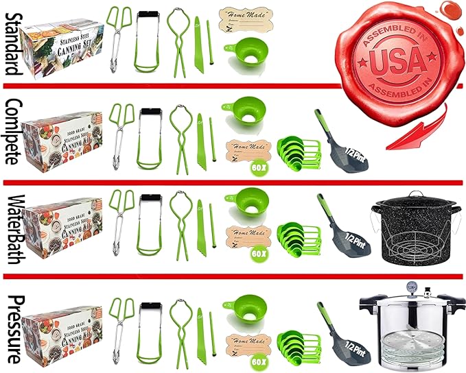 Supa Ant Canning Supplies - USA Assembled & Certified Food Grade Stainless Steel Starter Set Canning Kit for Beginners - Wide Kitchen Funnel, Jar Lifter and Wrench, Bubble Popper/Measurer, Lid Lifter