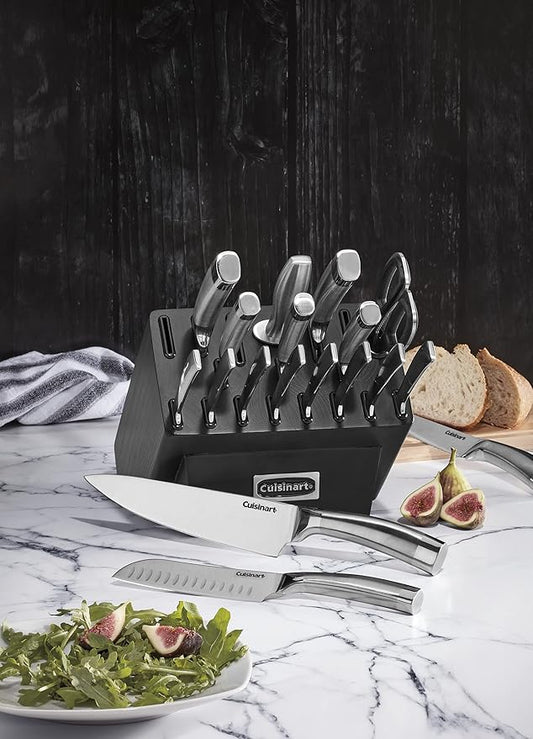 Cuisinart C77SS-19P Normandy 19 Piece Cutlery Block Set, Stainless Steel Ashwood Black
