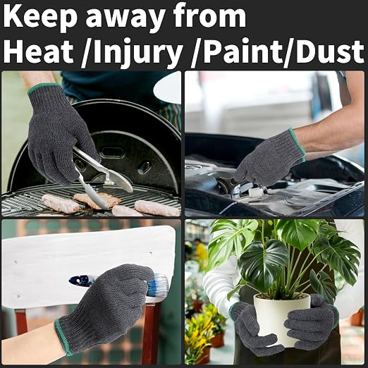 12 Pairs Dark Grey Gloves Men Women, Large Field Dressing Gloves for BBQ, Grilling, Oven, Heat Resistant, Mechanics, Welding, Gardening, Bulk