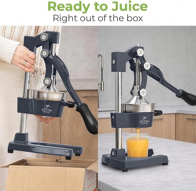 Zulay Kitchen Cast Iron Juicer - Heavy Duty Manual Juicer with Detachable Strainers for Easy Cleaning, Orange Juice Press for Citrus Fruits, Perfect for Bartenders, Juice Lovers & Health Enthusiasts