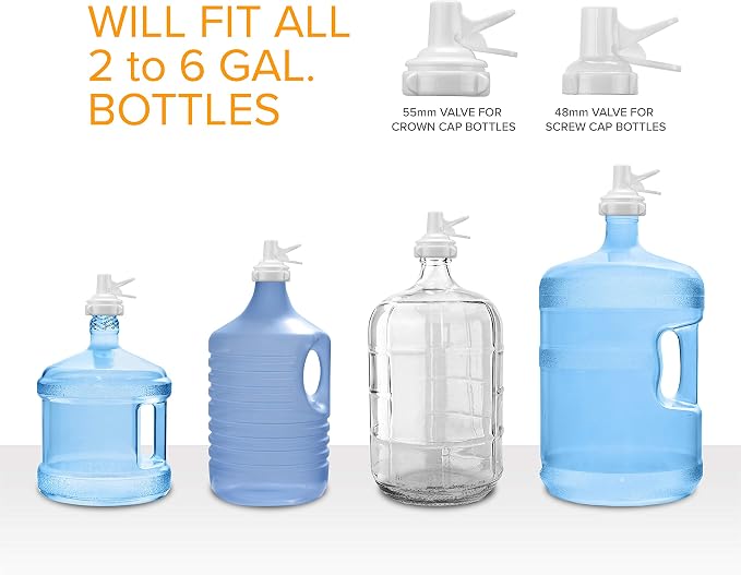 Brio Stainless Steel 3-5 Gallon Water Jug Stand and 2 Dispenser Valves, Non Slip Stand with BPA Free Fast Flow Water Spout Fits Both 48mm and 55mm Bottles 2 CAPS Included (White), 12 inches