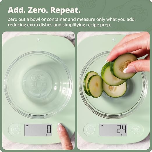 Greater Goods Food Scale – Digital Kitchen Scale, 1g Precision, Easy-Tare & Quick Conversion, Slim Compact Design, Durable & Portable | Ideal for Cooking, Baking & Meal Prep (Sage Green)