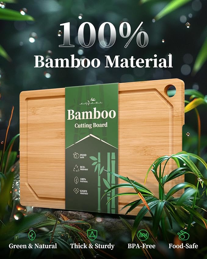 Kitsure Bamboo Cutting Board for Kitchen, Set of 2, Natural | Multi-Sizes Wooden Cutting Boards for Chopping & Serving, Convenient Kitchen Essentials, Deep Juice Grooves