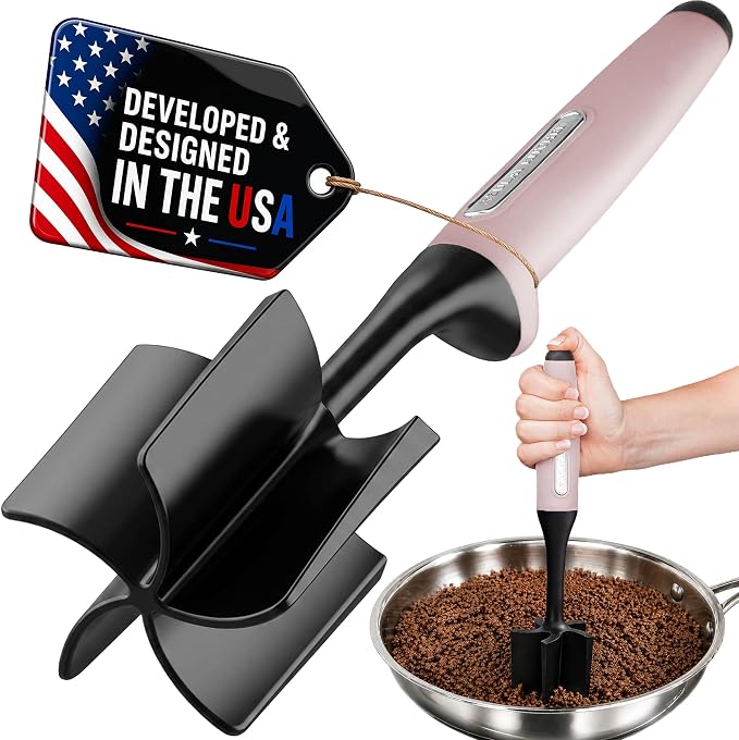 Zulay Kitchen Ground Beef Chopper Tool – 5-Blade Nylon Meat Chopper for Ground Beef, Non-Toxic Food Safe Meat Masher & Breaker, Heat Resistant to 180°C, Dishwasher Safe – Light Pink