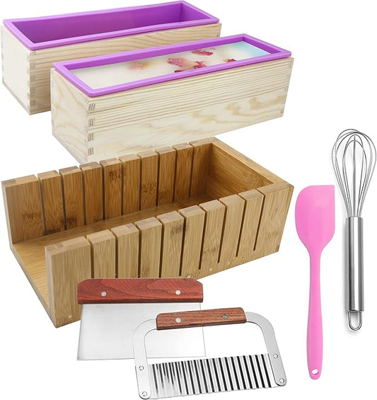 Silicone soap molds -Soap Cutting Tool Set Wooden Bamboo (+Shrink Wrap Bags 2)