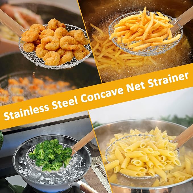 Stainless Steel Spider Strainer Asian Kitchen Wire Food Cooking Skimmer With Natural Bamboo Handle, 6-Inch, Hand-Made