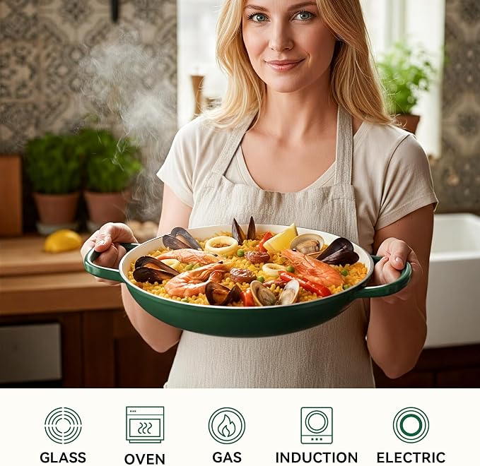 3 Quart Enameled Cast Iron Braiser, Non Stick Enameled Cast Iron Skillet with Lid, Dutch Oven Skillet with lid up to 500°F for Oven, Stove, Grill, Shallow Dutch Oven for Cook, Bake (Green)