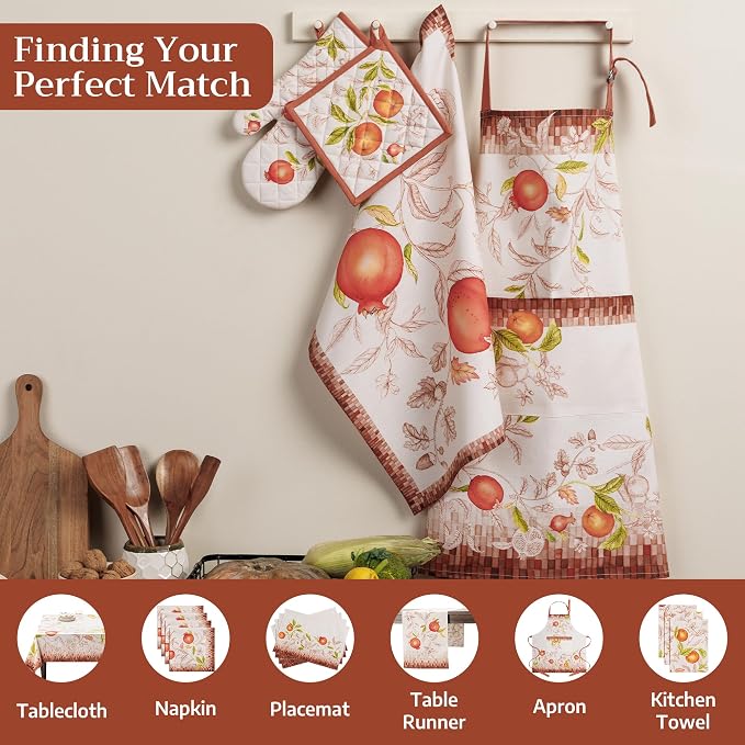 Maison d' Hermine Pot Holders 100% Cotton Potholders (8" x 8", Pack of 2) | Heat Resistant Hot Pads with Loop BBQ Cooking Baking Hotel Kitchen Handling Hot Pans Thanksgiving Christmas - Vintage Harvest