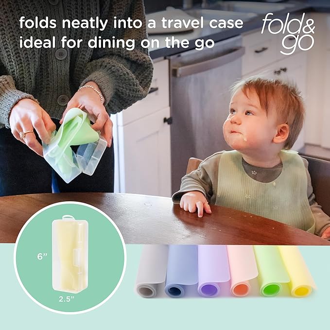 Olababy Fold N Go Silicone Placemat w Travel Case | Dishwasher Safe, BPA Free, Non-Slip, Waterproof | Mini Dining Mat for Infants, Babies, Toddlers and Kids (1, Kiwi)